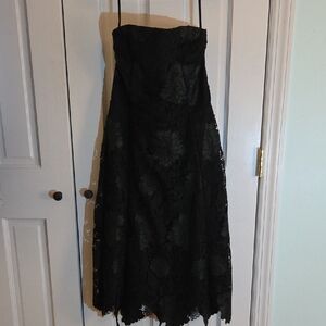 White House Black Market Strapless Black Lace A-Line Midi Dress